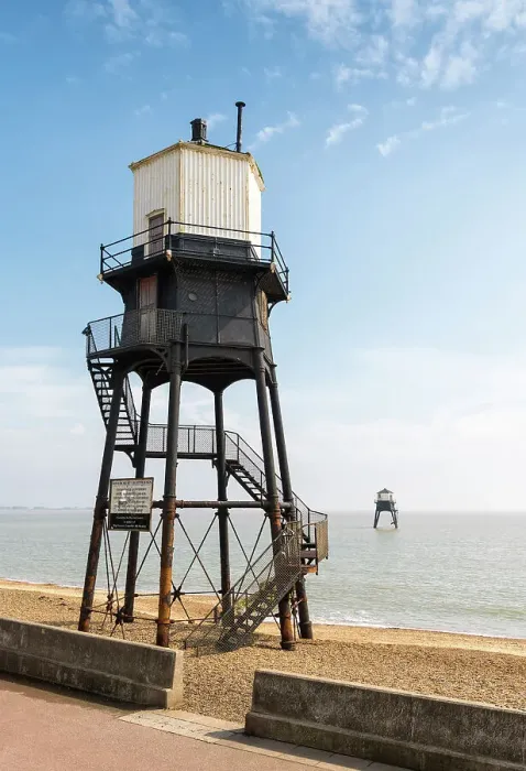Framed Print : Dovercourt High and Low Lighthouses, or Dovercourt Range Lights, built in 1863 to work as leading lights, guiding vessels around Landguard Point, and discontinued in 1917, Harwich, Essex, England