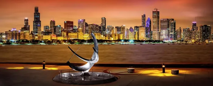 Framed Print : Downtown Chicago Skyline and Willis Tower at Adler Planetarium, Chicago, Illinois, Midwest, USA