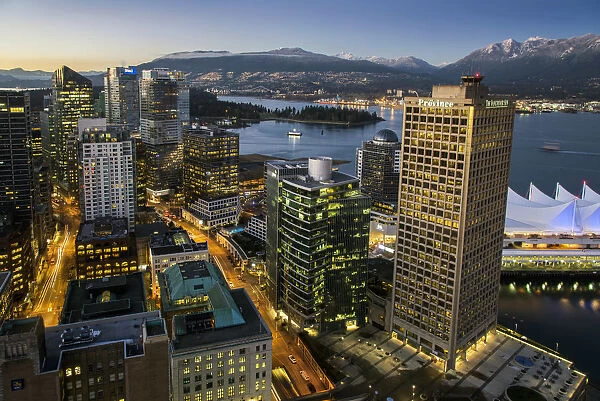 Downtown skyline at dusk, Vancouver, British Columbia, Canada