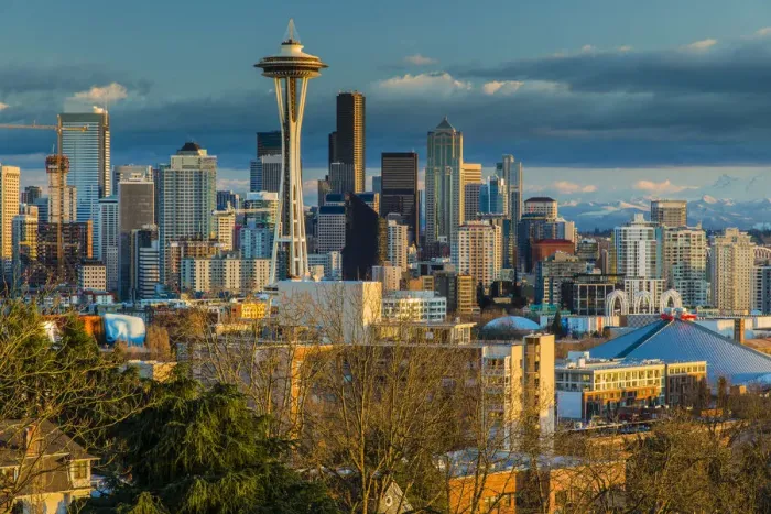 Framed Print : Downtown skyline with Space Needle at sunset, Seattle, Washington, USA Framed Print : Downtown skyline with Space Needle at sunset, Seattle, Washington, USA