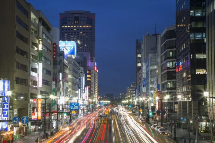 Framed Print : Downtown street at dusk, Hiroshima, Hiroshima Prefecture, Japan Framed Print : Downtown street at dusk, Hiroshima, Hiroshima Prefecture, Japan