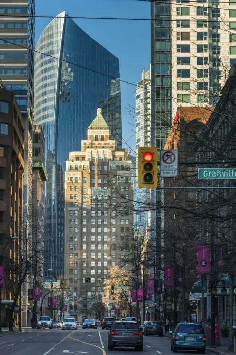 Framed Print : Downtown street in Vancouver, British Columbia, Canada