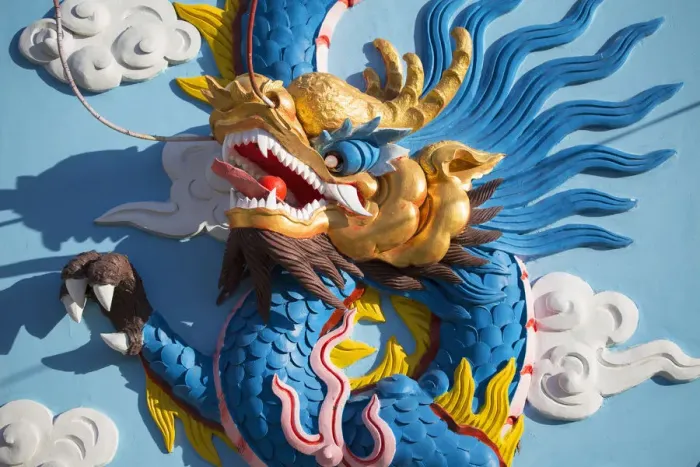 Framed Print : Detail of dragon at An Hoi Temple, Ben Tre, Mekong Delta, Vietnam