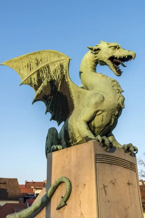 Framed Print : Dragon statue on Dragon Bridge or Zmajski most, Ljubljana, Slovenia Framed Print : Dragon statue on Dragon Bridge or Zmajski most, Ljubljana, Slovenia