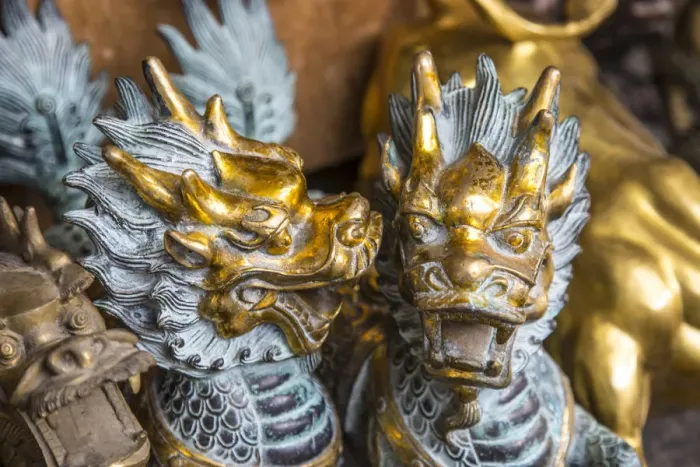 Framed Print : Dragon statues in a market in the Old City, Shanghai, China Framed Print : Dragon statues in a market in the Old City, Shanghai, China
