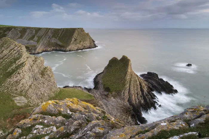 Framed Print : Dramatic cliff top coastal scenery on the Gower Peninsula, Wales, UK Framed Print : Dramatic cliff top coastal scenery on the Gower Peninsula, Wales, UK
