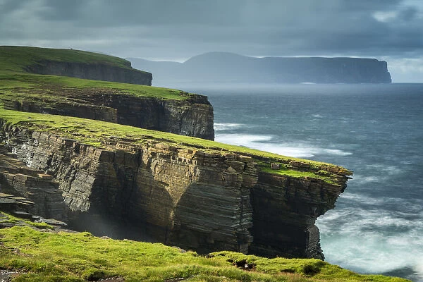 Dramatic cliffs on the wild west coast or Mainland, Orkney Islands, Scotland