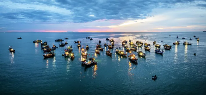 Framed Print : Drone view of fishing boats at sunrise, Tam Tien, Quang Nam Province, Central Vietnam Framed Print : Drone view of fishing boats at sunrise, Tam Tien, Quang Nam Province, Central Vietnam