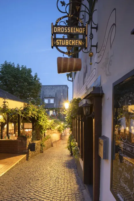 Framed Print : Drosselgasse Street at dusk, Rudesheim, Rhineland-Palatinate, Germany Framed Print : Drosselgasse Street at dusk, Rudesheim, Rhineland-Palatinate, Germany