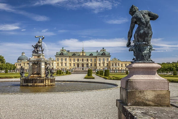 Drottningholm Royal Castle with Hercules Fountain near Stockholm, Sweden