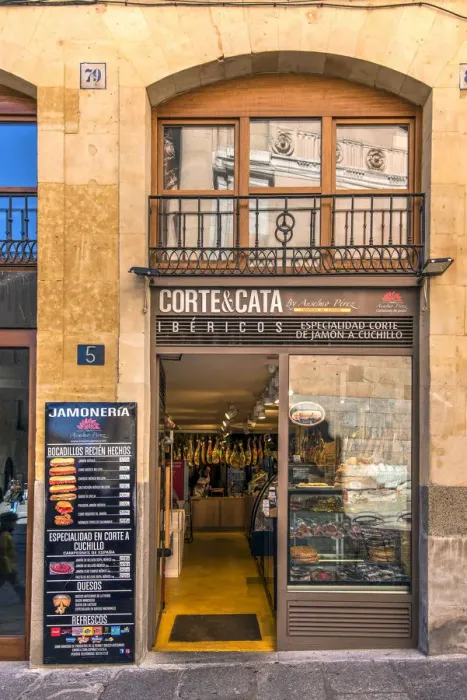 Framed Print : Drugstore selling Spanish ham and more local food specialities, Salamanca, Castile Framed Print : Drugstore selling Spanish ham and more local food specialities, Salamanca, Castile