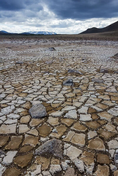 Dry cracked muddy ground at Namafjall Hverir geothermal area, Myvatnssveit, Northeast