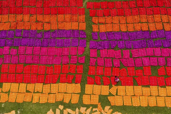 Drying multicolor cloth under sunlight, Narayanganj, Bangladesh