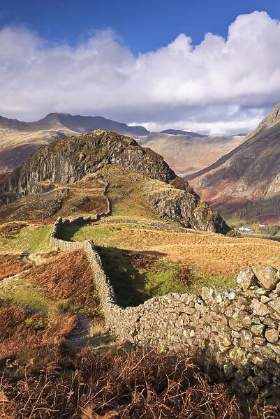 Drystone wall on Lingmoor Fell in the Lake District, Cumbria, England. Autumn (November)