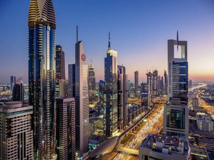 Framed Print : Dubai International Financial Centre at dusk, elevated view, Dubai, United Arab Emirates Framed Print : Dubai International Financial Centre at dusk, elevated view, Dubai, United Arab Emirates