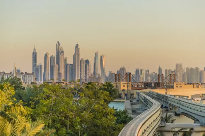 Framed Print : Dubai Skyline from Palm Jumeirah Monorail, Dubai, United Arab Emirates Framed Print : Dubai Skyline from Palm Jumeirah Monorail, Dubai, United Arab Emirates