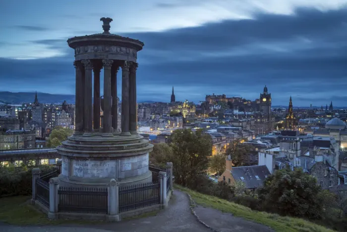 Framed Print : Dugald Stewart Monument and illuminated Edinburgh city viewed from Observatory House Framed Print : Dugald Stewart Monument and illuminated Edinburgh city viewed from Observatory House