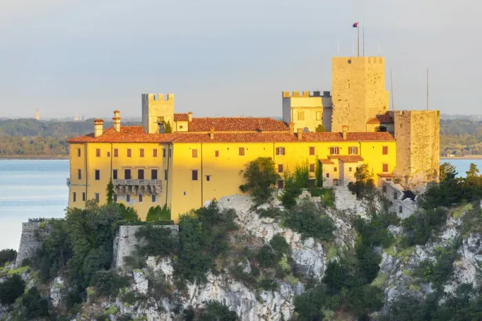 Framed Print : Duino castle at dawn, Duino, province of Trieste, Friuli Venezia Giulia, Italy Framed Print : Duino castle at dawn, Duino, province of Trieste, Friuli Venezia Giulia, Italy