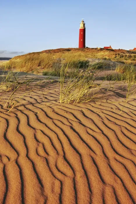 Framed Print : Dune landscape and lighthouse near De Cocksdorp - Netherlands, North Holland, Texel
