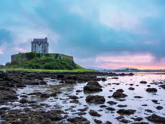 Framed Print : Dunguaire Castle at low tide, dusk, Kinvarra, County Galway, Ireland Framed Print : Dunguaire Castle at low tide, dusk, Kinvarra, County Galway, Ireland
