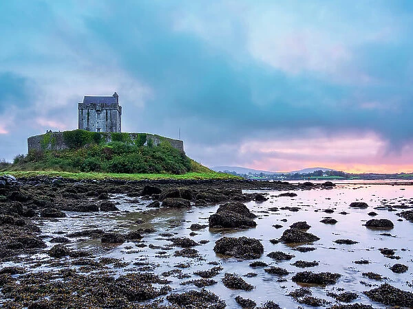 Dunguaire Castle at low tide, dusk, Kinvarra, County Galway, Ireland