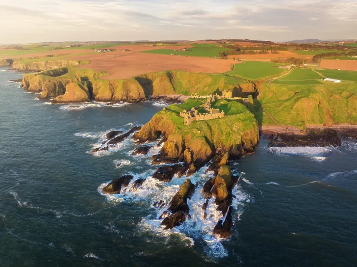 Framed Print : Dunnnottar Castle at sunrise, Stonehaven, Aberdeenshire, Scotland, United Kingdom