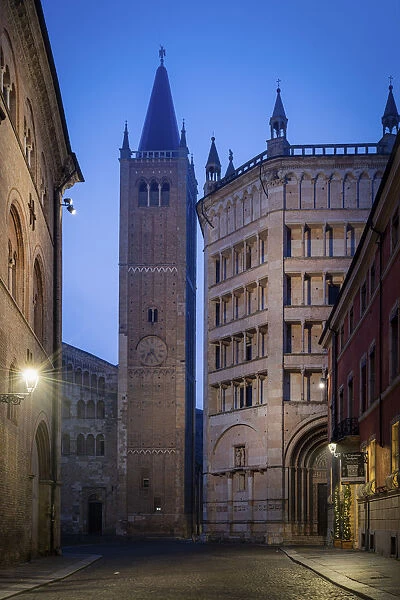 Duomo (Cathedral) Bell Tower and Baptistry. Parma, Emilia Romagna, Italy