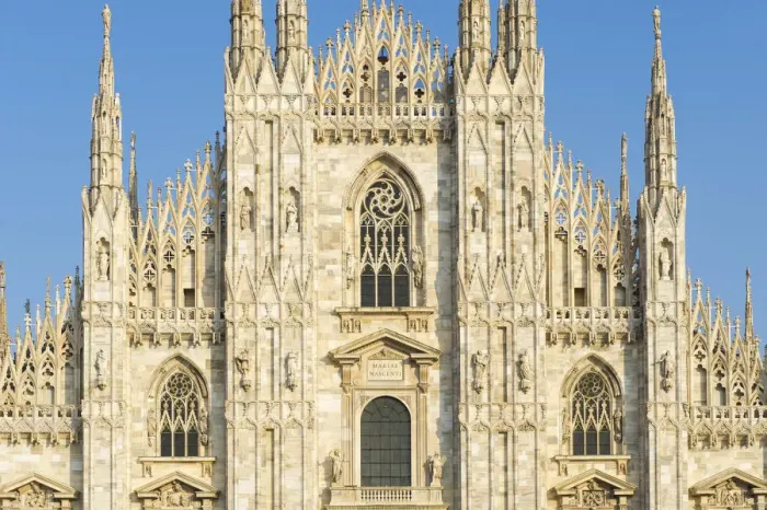 Framed Print : Duomos cathedral lit by the afteroon light in Milan, Italy