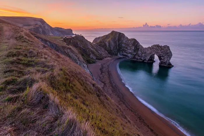 Framed Print : Durdle Door at Dawn, Jurassic Coast, Dorset, England Framed Print : Durdle Door at Dawn, Jurassic Coast, Dorset, England