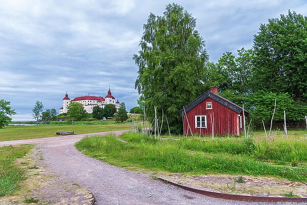 Dusk on Lacko castle, Vanern lake, Ostergotlan county, Gotaland region, South of Sweden, Sweden