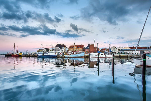Dusk, marina, Eckernforde, Baltic coast, Schleswig-Holstein, Germany