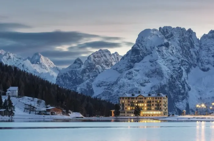 Framed Print : Dusk in Misurina, Auronzo, Dolomites, Veneto, Italy. Winter landscape with frozen lake Framed Print : Dusk in Misurina, Auronzo, Dolomites, Veneto, Italy. Winter landscape with frozen lake