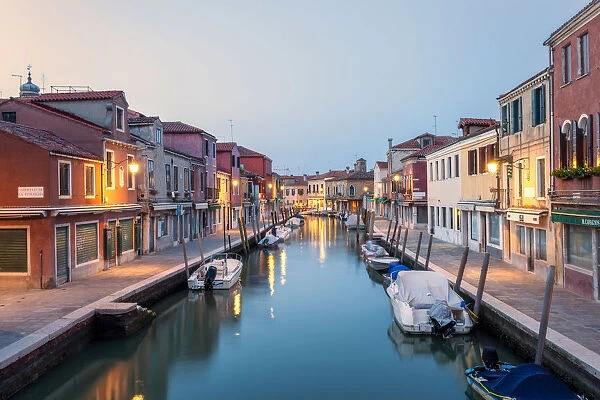 Dusk on Rio dei Vetrai, one of the canals of Murano Island, Venice, Veneto, Italy