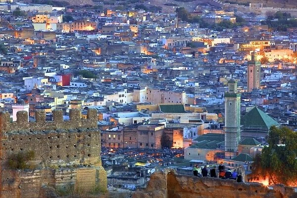 Dusk View of Fez From Merinid Tombs, Fez, Morocco, North Africa