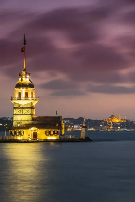 Framed Print : Dusk view over Maidens Tower or Kiz Kulesi, Uskudar, Istanbul, Turkey Framed Print : Dusk view over Maidens Tower or Kiz Kulesi, Uskudar, Istanbul, Turkey