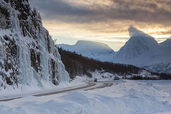 E8 Coastal highway in winter, Troms region, Norway