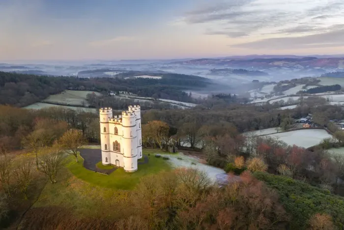 Framed Print : Early morning aerial image of Haldon Belvedere (Lawrence Castle), Devon, England Framed Print : Early morning aerial image of Haldon Belvedere (Lawrence Castle), Devon, England