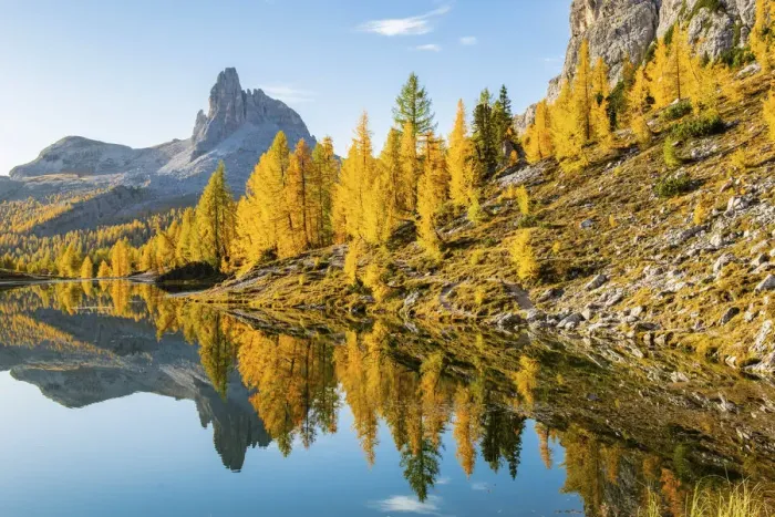 Framed Print : Early Morning at Lake Federa in Autumn, Cortina daaAmpezzo, Veneto, Italy Framed Print : Early Morning at Lake Federa in Autumn, Cortina daaAmpezzo, Veneto, Italy