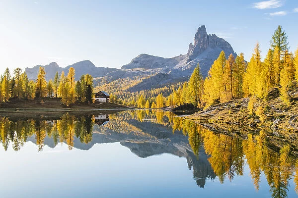 Early Morning at Lake Federa in Autumn, Cortina d Ampezzo, Veneto, Italy