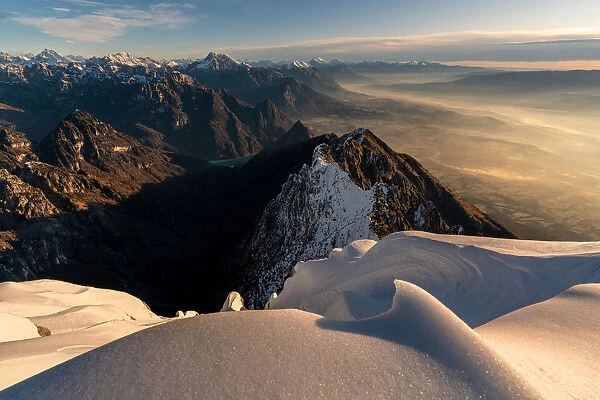 Early morning on the top of Pizzocco Mount, Belluno province, Italy, Europe