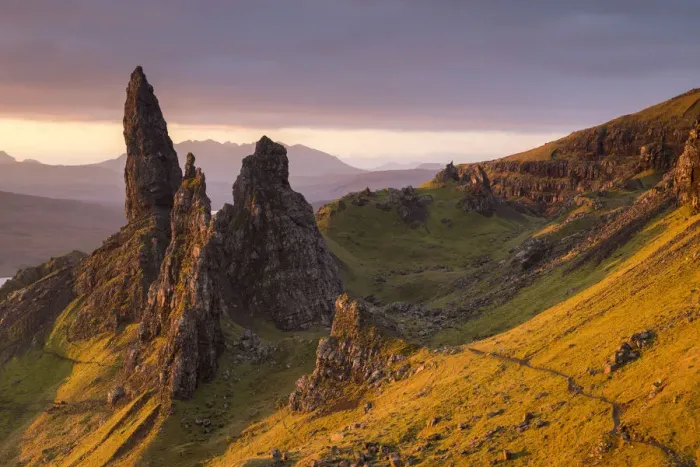 Framed Print : Early morning sunlight at the Old Man of Storr on the Isle of Skye, Scotland. Autumn Framed Print : Early morning sunlight at the Old Man of Storr on the Isle of Skye, Scotland. Autumn