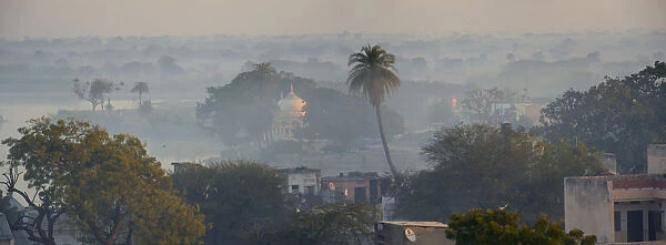Early morning view from Pachewar Garh Fort, Village of Pachewar, Rajasthan, India, Asia