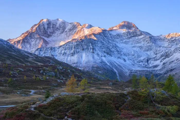 Framed Print : Early morning view on Simplon pass and Fletschhorn, Valais, Switzerland
