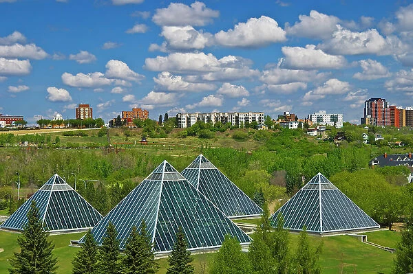 Edmonton skyline with Muttart Conservatory in foreground Edmonton, Alberta, Canada