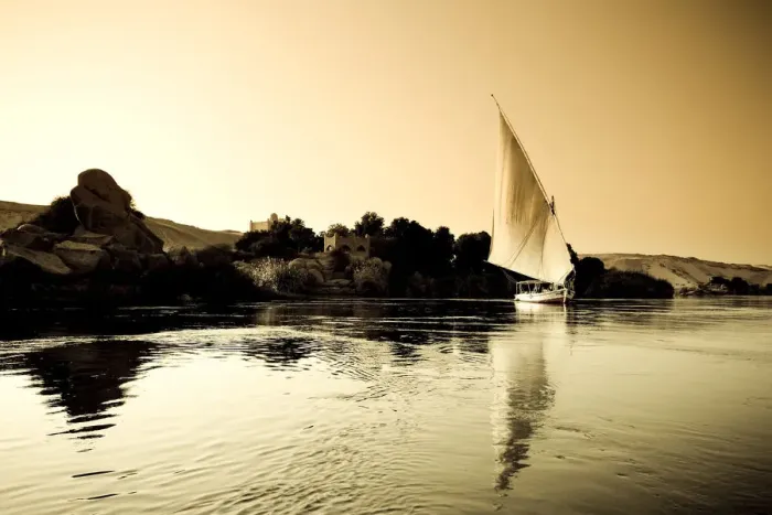 Framed Print : Egypt, Aswan, Felucca and Nile River Framed Print : Egypt, Aswan, Felucca and Nile River