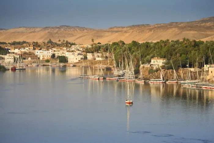 Framed Print : Egypt, Aswan, Feluccas and Nile River ad dawn Framed Print : Egypt, Aswan, Feluccas and Nile River ad dawn