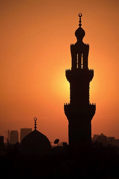 Egypt, Cairo, Islamic Quarter, Silhouette of Minarets and mosques
