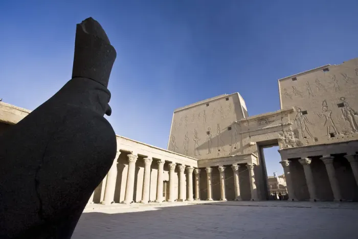 Framed Print : Egypt, Edfu, Temple and Statue of Orus (the Hawk God, Protector of Osiris) Framed Print : Egypt, Edfu, Temple and Statue of Orus (the Hawk God, Protector of Osiris)