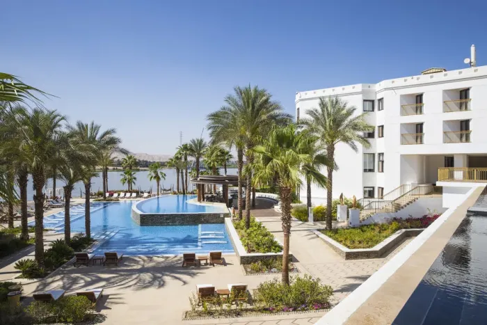 Framed Print : Egypt, Luxor, Swimmng pool at Hilton Luxor Resort & Spa