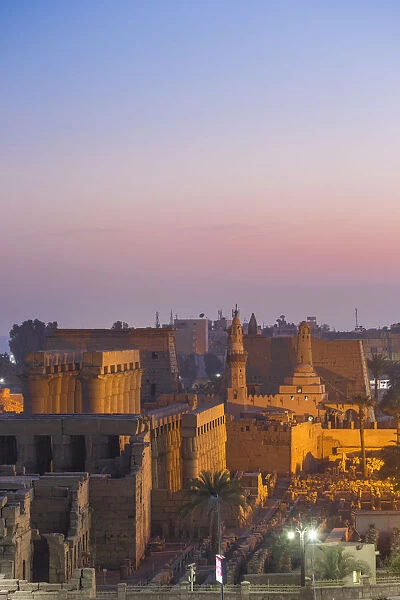 Egypt, Luxor, View of Luxor Temple and The ancient mosque of Abu Al Haggag